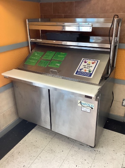 Avantco SCL series 178SCL2 refrigerator prep table with shelves above