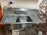 57-in stainless steel double bowl sink with right side counter