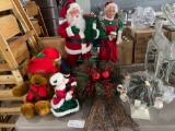 table lot of Christmas decor