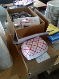 hot dog trays wet wipes and plastic tablecloths