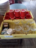 two trays miscellaneous mugs etc