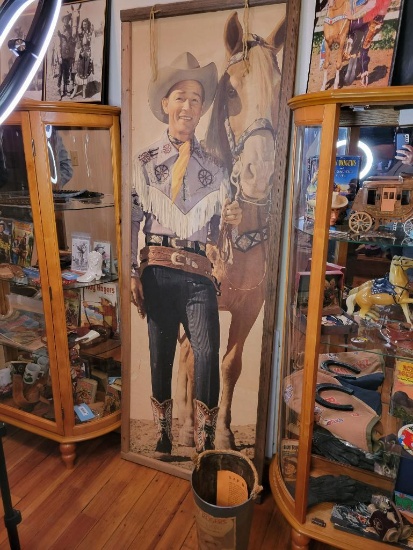 Large life size picture of Roy Rogers and Trigger, and a Sap bucket with Roy Rogers