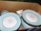 Bluegreen footed dish, Fireking creamer, (2) boxes dish set