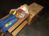 Wood toy box, Sauders stand, farmer doll