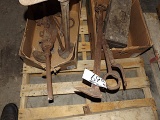 Pallet of old die, sad irons, shoe tools, wood box
