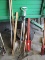 SHOVELS, HOE AND MISC ITEMS