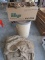 BOX OF BURLAP SACKS WITH ADS, FIBRE DRUM