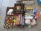 5 BOXES OF KIDS TOYS, PUZZLES, SIZE 9 ICE SKATES, BATTON