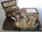 COSTUME JEWELERY, JEWELERY BOX, 8 FIGURINES