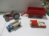 4 PC - WOOD FORD TRACTOR, WOOD WAGON CUSTOM MADE, JEEP, DUMP TRUCK