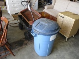 2 WAGONS, BOWLING BALL, 32 GAL TRASH CAN