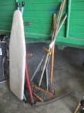 SICKLE, STEEL RAKE, PLASTIC RAKE AND MISC ITEMS