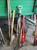 SHOVELS, HOE AND MISC ITEMS