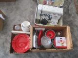 SEWING MACHINE, PLATES, GLASS BOWLS