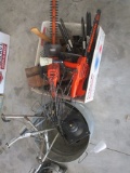 2 HEDGE TRIMMERS, AX, CHAIN, METAL BUCKET, LIGHTS