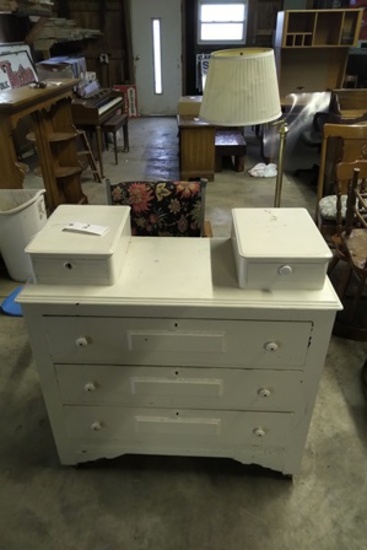 WHITE DRESSER, 2 CHAIRS, LAMP