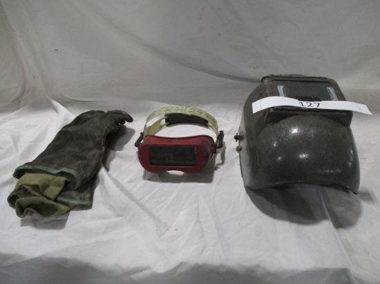 WELDING HELMET, GLOVES, WELDING GOGGLES