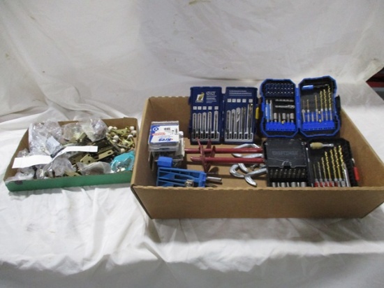 FLAT HINGES, SMALL C CLAMPS, SCREWS, DRILL BITS