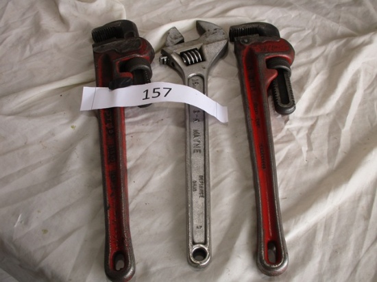2 PIPE WRENCHES, 16” CRESCENT WRENCH