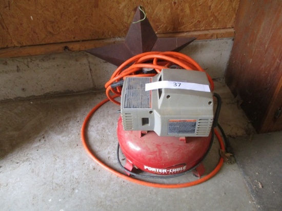 PORTER CABLE AIR COMPRESSOR, 6 GAL, 150 PSI, 2HP , WITH HOSE, METAL STAR