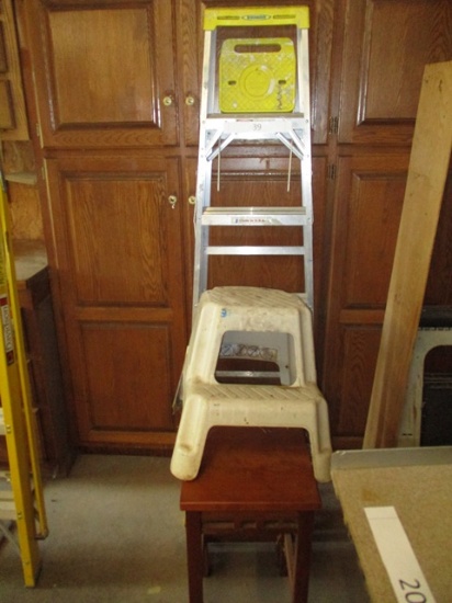 WERNER 6' LADDER, 2 FOOT WOODEN STEP LADER, 2' PLASTICSTEP LADDER, WOODEN SEAT