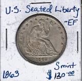 Coin - Currency - Stamps; 1 U. S. Seated Liberty Half Dollar