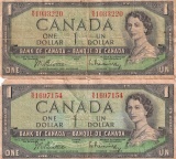 Coin - Currency - Stamps; 2 Bank of Canada One Dollar Notes