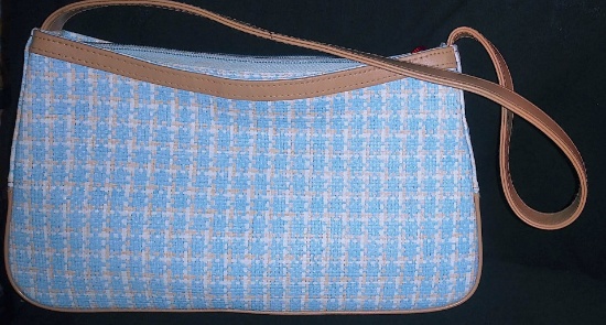 Accessories - Designer - Women; Purse Tan Leather Baby Blue & White
