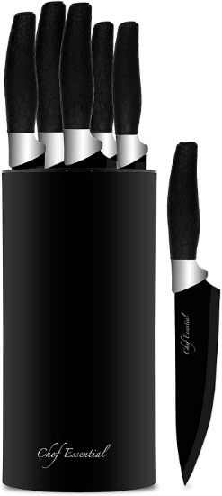 Chef Essential 7 Piece Knife Block Set, NEC Series, Black, Retail $29.95 (T