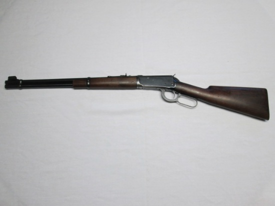 Winchester 30 WCF M94 lever action repeating rifle, buckhorn & hooded sight