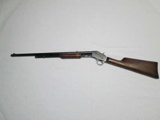 Stevens .22 S/L/LR slide action repeating rifle, tubular mag, metal butt pl