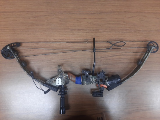PSE Fire-flight 33 compound bow w/light to pins & light affixed to front of