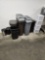 assorted waste baskets, sterilite storage drawers