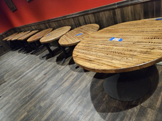 1)48", 6)36" round wood top tables, 1)24"x30" rect wood top table