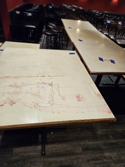 3)32"x37" restaurant pub tables, 1)37"x45" restaurant pub table