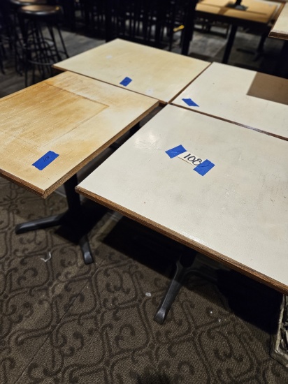 3)29"x31 restaurant pub tables, 1)33"x34" restaurant pub table
