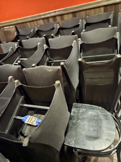 26)black wood chairs w/black covers