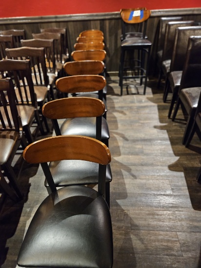 2)black wood pub/bar chairs w/padded seats & wood backs, 8)black wood chair