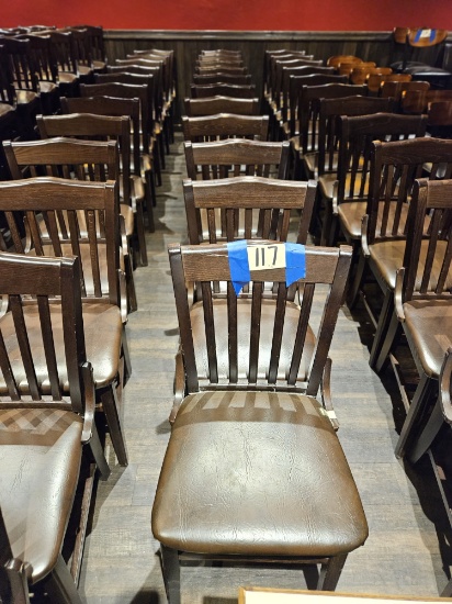 11)brown wood chairs w/padded seats