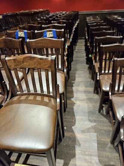 11)brown wood pub/bar chairs w/padded seats