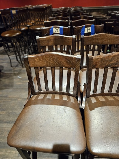 11)brown wood pub/bar chairs w/padded seats