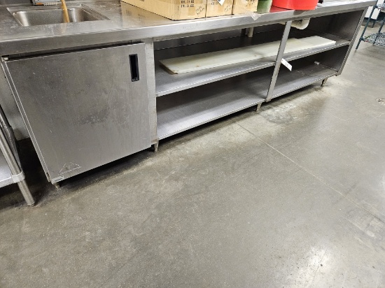 Advance Tabco stainless steel counter w/sink, cabinet & outlets