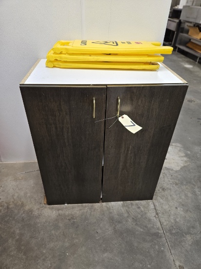 2 door cabinet, 3)caution wet floor signs