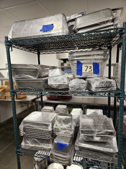 3 rows of steam table pans-half pans, qtr pans, eighth pans & lids