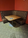 tufted back brown corner booth w/wood table