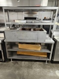 stainless steel window for line, 2) warmer lights, wood shelf, warmer frame