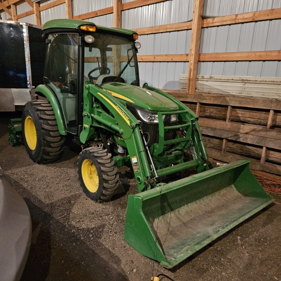 2014 JD 3046R tractor 228 hrs w/JD H165 loader, 665 JD tiller, 6’ Buhler Fa