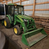 2014 JD 3046R tractor 228 hrs w/JD H165 loader, 665 JD tiller, 6’ Buhler Fa
