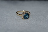 3 ct Aqua Marine & Diamond, 14k Gold Ring, Size 8 1/2