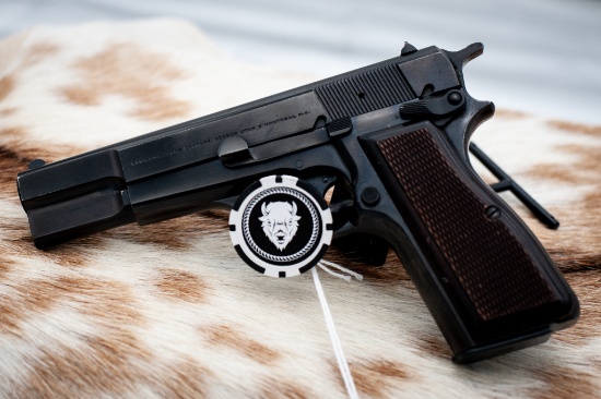 Browning Hi Power 9 mm, 1 mag, serial number 245PN62704, Made in Belgium assembled in Portugal, sing